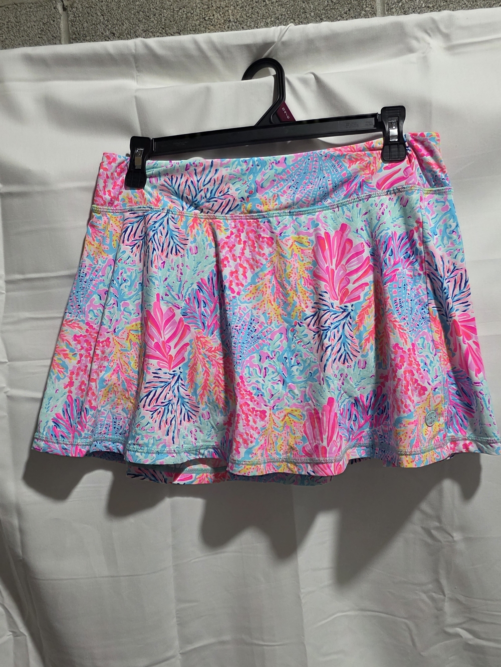 Lilly Pulitzer Aqua Skater Skirt with Pink Floral Print
